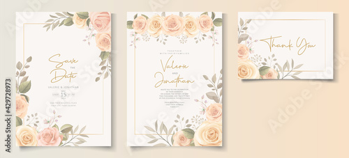 Wedding invitation template with soft color blooming flower