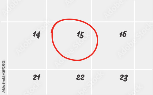15th Payday Circled Date on a Calendar. Vector Illustration Image. Salary and Paycheck Concept.