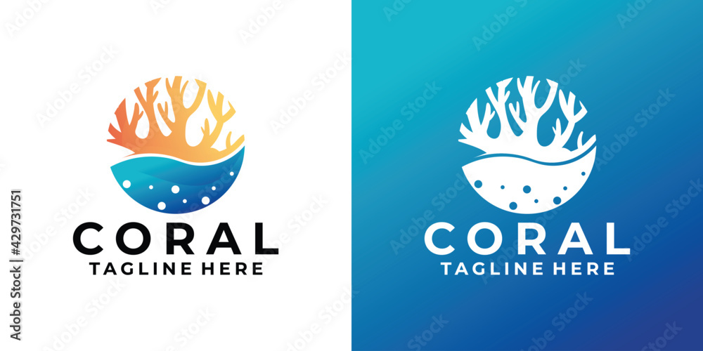 Coral logo design template. underwater tropical life icon vector posters  for the wall • posters wildlife, white, water | myloview.com