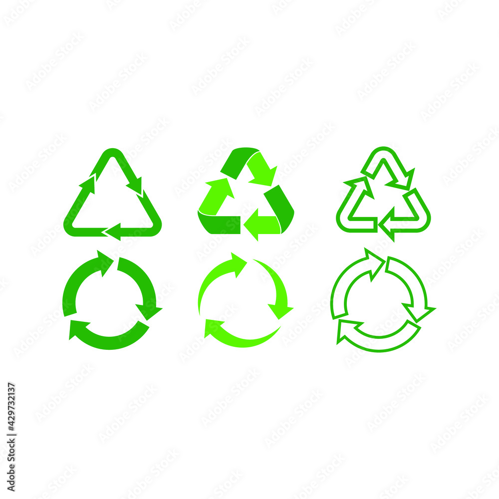 Large set of Recycle icons. Recycle symbol. Vector illustration. Isolated on white background. Large set of Recycle icons. Recycle symbol. Vector illustration. Isolated on white background.