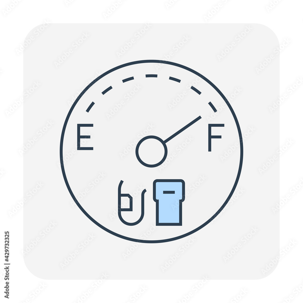 Fuel gauge vector icon. Measurement tool, equipment or instrument for car vehicle dashboard panel to indicator level, full or empty of power and energy in tank i.e. petrol, gas, gasoline and diesel. Fuel gauge vector icon. Measurement tool, equipment or instrument for car vehicle dashboard panel to indicator level, full or empty of power and energy in tank i.e. petrol, gas, gasoline and diesel.