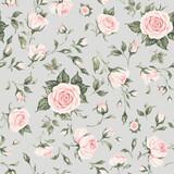  Seamless floral pattern drawn blooming roses with buds