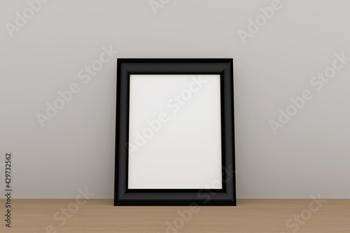 Mockup 3D Rendering blank photo frame in white wall