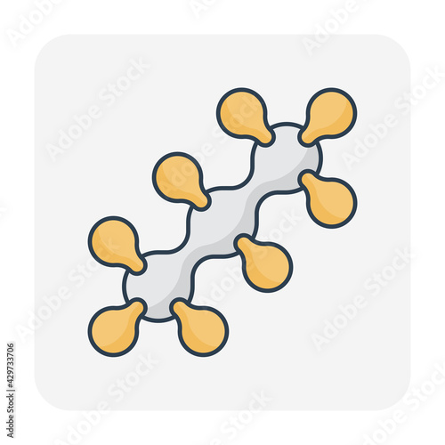 Propane molecule model vector icon. Molecular structure and bonding of chemical compound with atom of carbon and hydrogen C3H8 formula. Part of lpg or natural gas. That fuel and energy for combustion.
