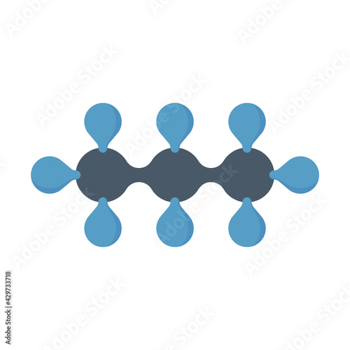 Propane molecule model vector icon. Molecular structure and bonding of chemical compound with atom of carbon and hydrogen C3H8 formula. Part of lpg or natural gas. That fuel and energy for combustion.
