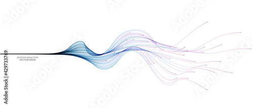 Vector abstract light lines wavy flowing dynamic in blue pink colors isolated on white background for concept of AI technology, digital, communication, 5G, science, music photo
