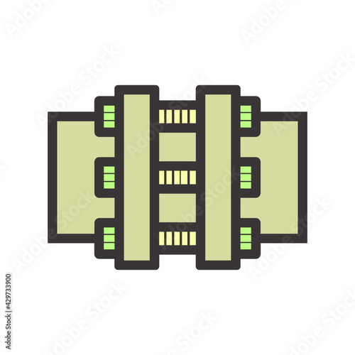 Pipe connection joint vector icon. That metal or steel pipeline with bolt, screw and flange fitting. Part element for pipeline construction to transportation water, oil, natural gas and sewage.