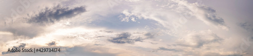 Dramatic panorama sky with storm cloud on a cloudy day. Panoramic image.