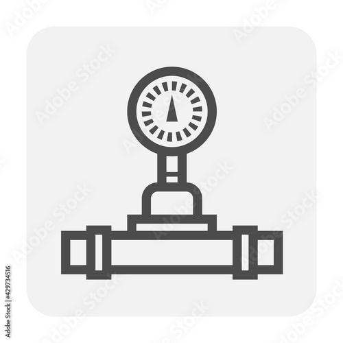 Pressure gauge vector icon. May called manometer, meter or vacuum gauge. Industrial measuring equipment tool for measurement pressure of water, air, steam and oil gas fuel in pipe or pipeline system.