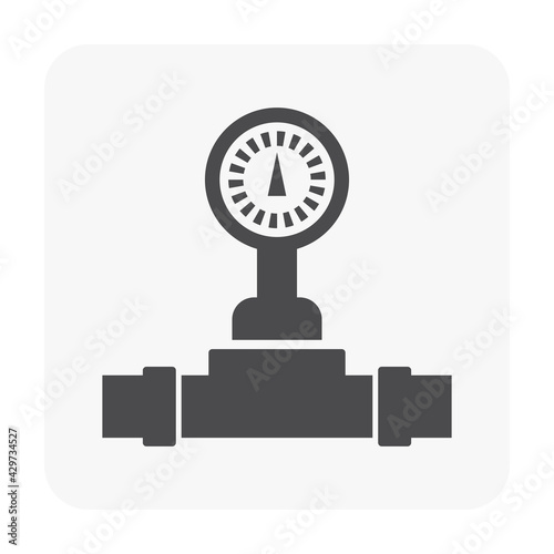 Pressure gauge vector icon. May called manometer, meter or vacuum gauge. Industrial measuring equipment tool for measurement pressure of water, air, steam and oil gas fuel in pipe or pipeline system.