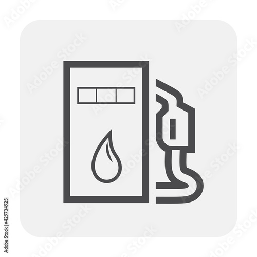 Fuel nozzle vector icon. Automatic device connect to pump and fuel dispenser by flexible hose for refueling car, automobile or vehicle in petrol, gas or filling station, i.e. gasoline, diesel, benzine