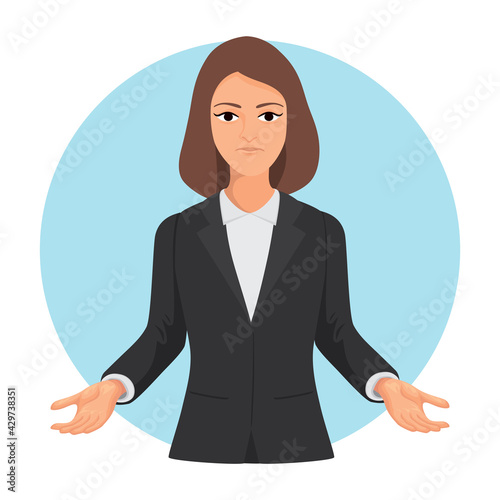 Businesswoman Open Empty Hand, illustration vector cartoon
