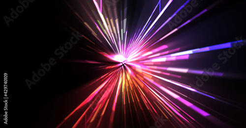 Fototapeta Naklejka Na Ścianę i Meble -  Futuristic lens flare. Light explosion star with glowing particles and lines. Beautiful abstract rays background.