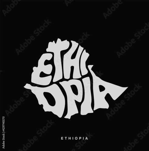 Ethiopia map lettering. Ethiopia map typography in English.