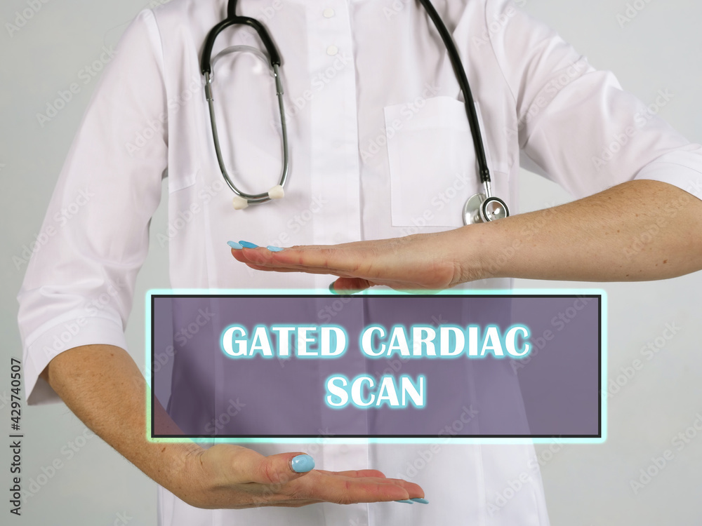 GATED CARDIAC SCAN text in futuristic screen. GATED CARDIAC SCAN text in futuristic screen.