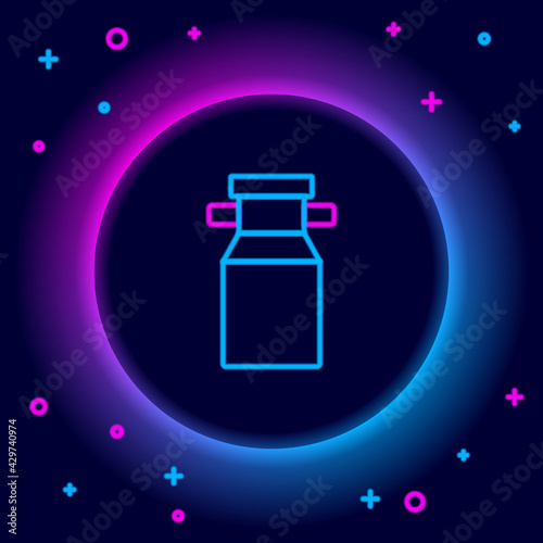 Glowing neon line Can container for milk icon isolated on black background. Colorful outline concept. Vector