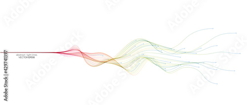 Vector abstract wavy lines flowing dynamic in colorful spectrum colors isolated on white background for concept of modern, technology, digital, communication, science, music.