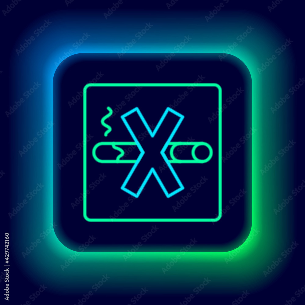 Glowing neon line No Smoking icon isolated on black background. Cigarette symbol. Colorful outline concept. Vector Glowing neon line No Smoking icon isolated on black background. Cigarette symbol. Colorful outline concept. Vector