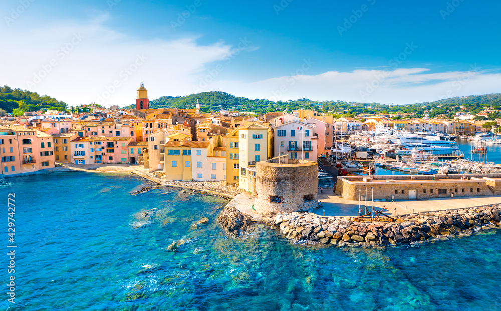 View of the city of Saint-Tropez, Provence, Cote d'Azur, a popular travel destination in Europe