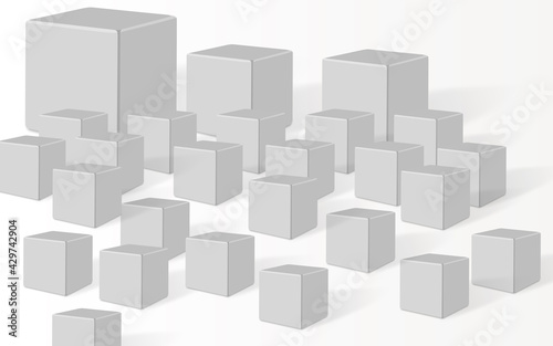 3d illustration multi cube pyramids on white background with shadow