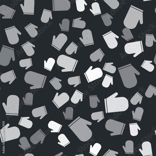 Grey Oven glove icon isolated seamless pattern on black background. Kitchen potholder sign. Cooking glove. Vector Illustration