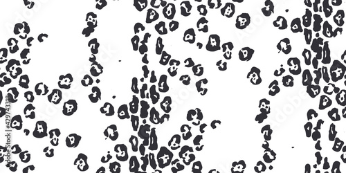 Seamless faux leopard trendy skin pattern. Abstract black animal print on white background. Make camouflage printable cheetah skin print. Vector template for the design of fabric, bag, furniture trim