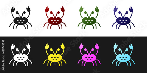 Set Crab icon isolated on black and white background. Vector