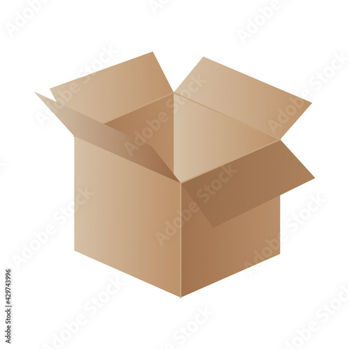 Box. Cardboard box mockup. Mail container. Brown recycling cardboard delivery box or postal parcel packaging, realistic vector illustration isolated on white background