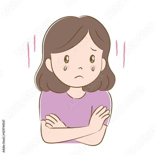 腕を組んで涙を流す女性（手描き風）