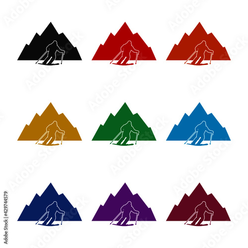 Skiing icon isolated on white background color set