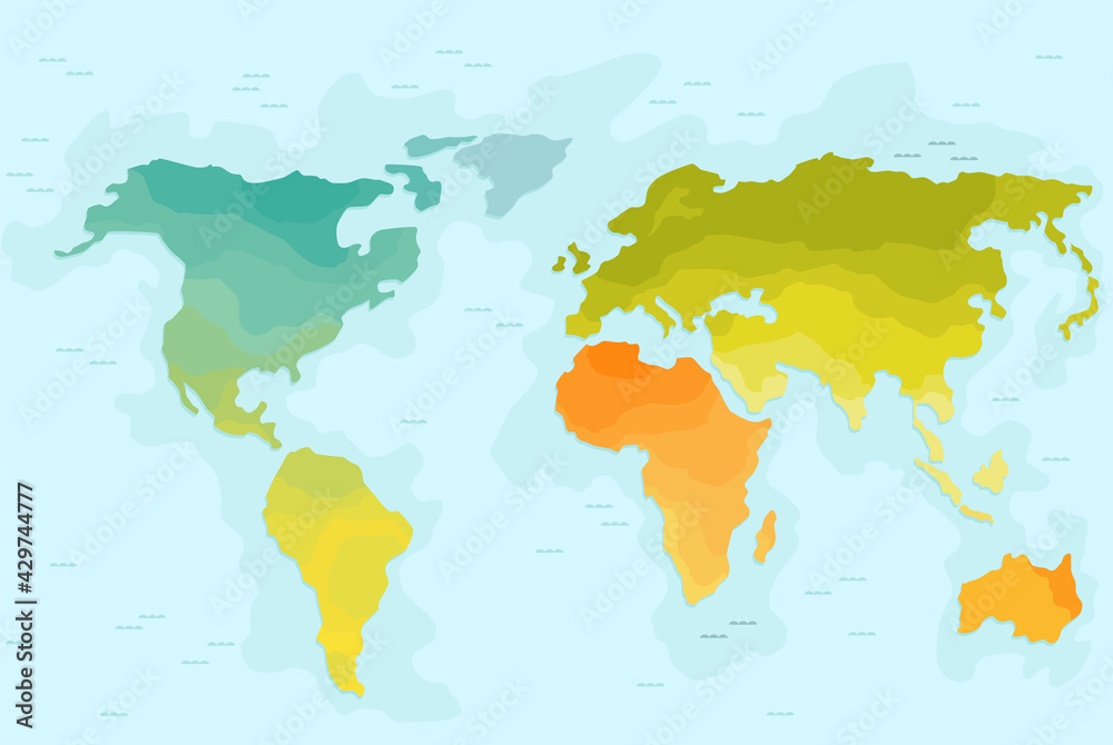 Vector illustrationof color world map for children. Continents America Europe Asia Africa