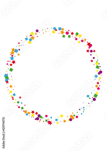 Blue Colored Square Decoration. Shiny Circle Background. Purple Confetti Illustration. Carnival Dot Decoration. Orange Explosion Star.