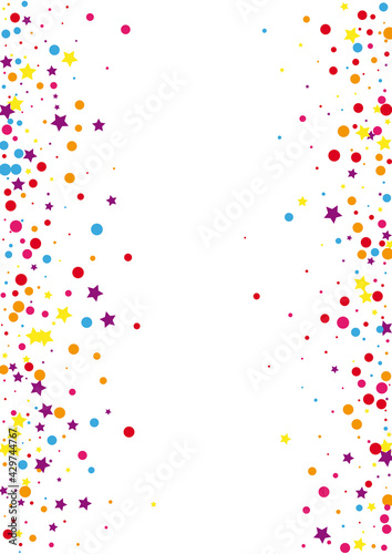 Red Paper Star Illustration. Christmas Dot Decoration. Pink Confetti Frame Background. Shiny Circle Decoration.