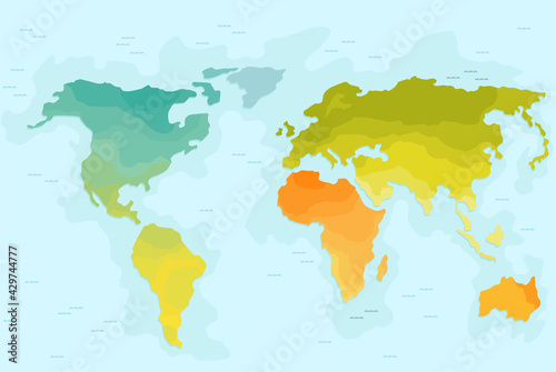 Vector illustrationof color world map for children. Continents America Europe Asia Africa