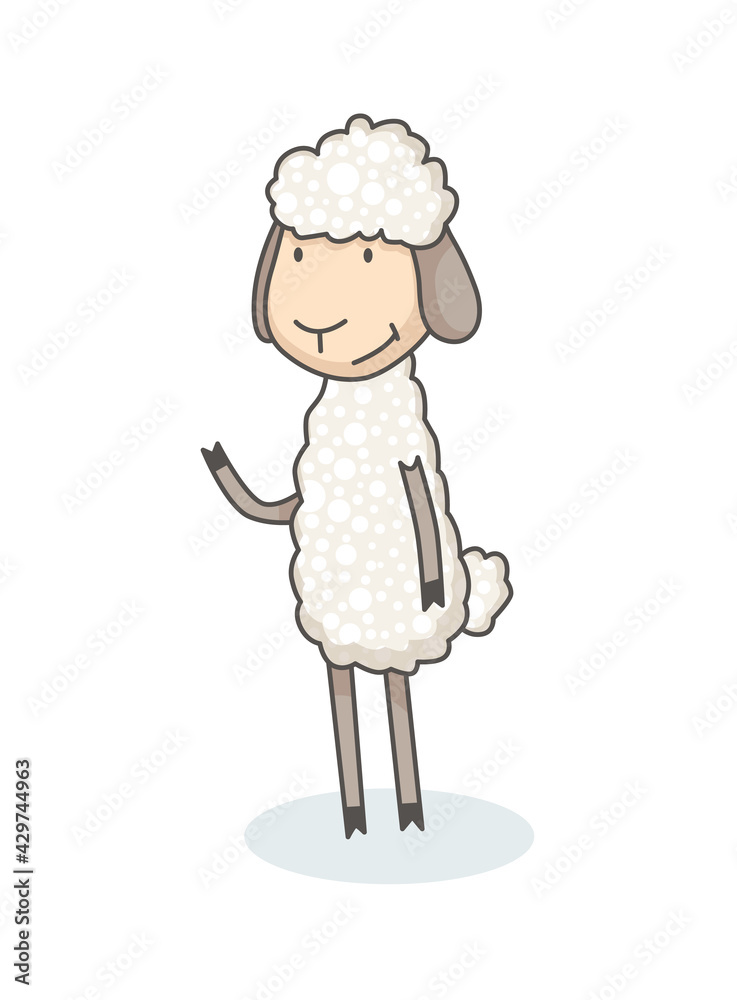 Funny cute white sheep in hand drawn style. Childish creative print for decoration or card. Vector graphic design element for kids poster Funny cute white sheep in hand drawn style. Childish creative print for decoration or card. Vector graphic design element for kids poster