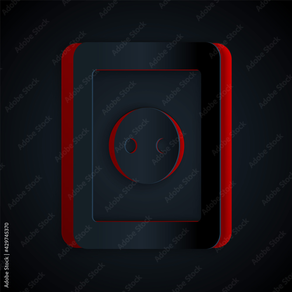 Paper cut Electrical outlet icon isolated on black background. Power socket. Rosette symbol. Paper art style. Vector Paper cut Electrical outlet icon isolated on black background. Power socket. Rosette symbol. Paper art style. Vector
