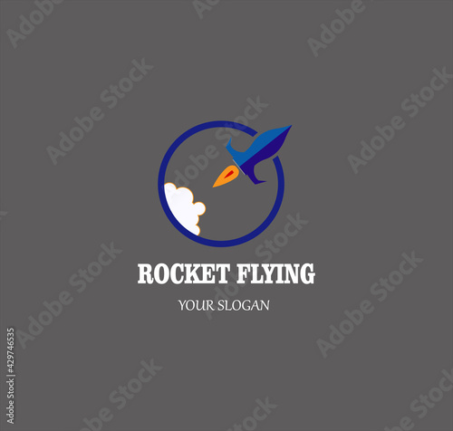 nice flying rocket illustration vector for dsigne logo label background template photo