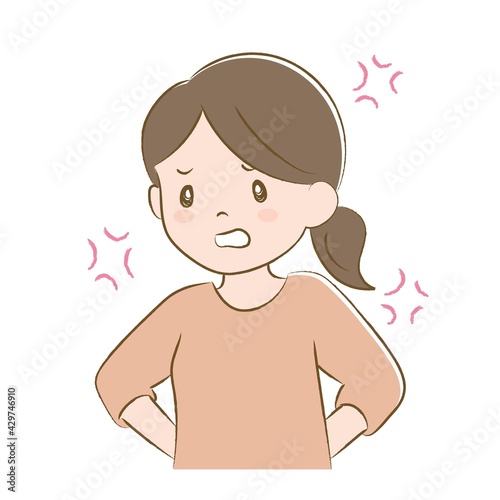 腰に手を当てて怒る女性（手描き風）