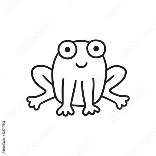 Hand drawn cute frog. Children drawing. Isolated vector illustration in doodle style on white background