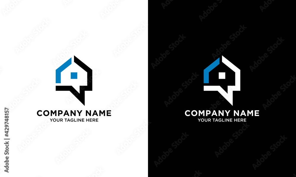 Home and talk logo - house with chimney and chat or message symbol. Home and talk logo - house with chimney and chat or message symbol.