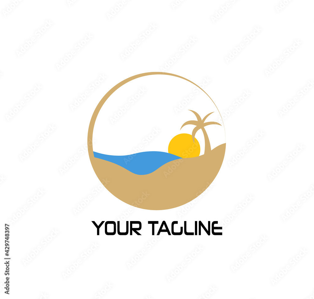 Vector illustration of beach in circle nice to paste sticker emblem on background Vector illustration of beach in circle nice to paste sticker emblem on background