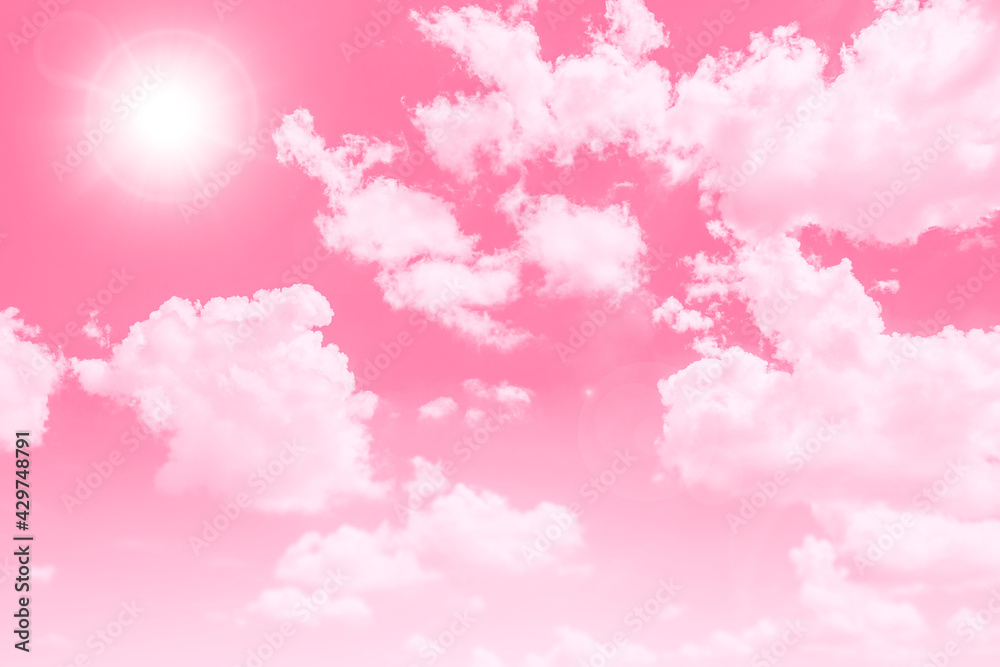 Beautiful Sweet Sky cloud pink love cute color tone for wedding card background.