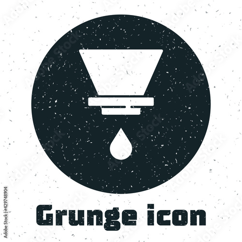 Grunge V60 coffee maker icon isolated on white background. Monochrome vintage drawing. Vector