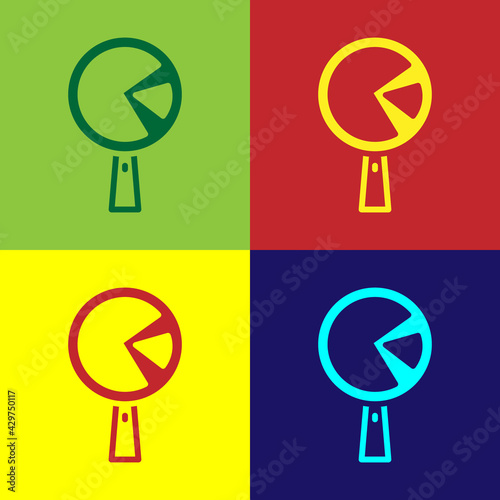 Pop art Omelette in frying pan icon isolated on color background. Omelet in a skillet. Vector