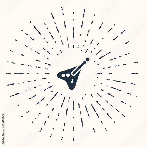 Grey Electric bass guitar icon isolated on beige background. Abstract circle random dots. Vector