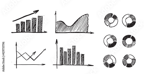 Graphs and Charts  icons, Set hand drawn . Vector	
