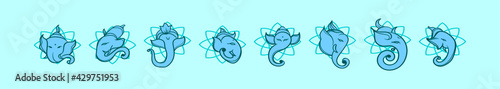 set of ganesha cartoon icon design template with various models. vector illustration isolated on blue background