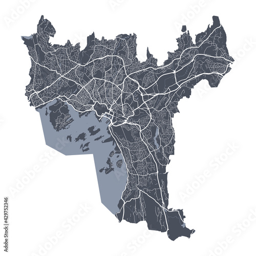 Oslo map. Detailed map of Oslo city poster with streets. Cityscape vector.