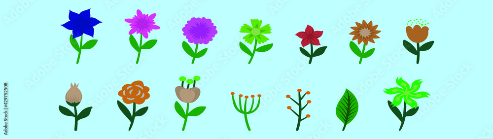 set of flower cartoon icon design template with various models. vector illustration isolated on blue background