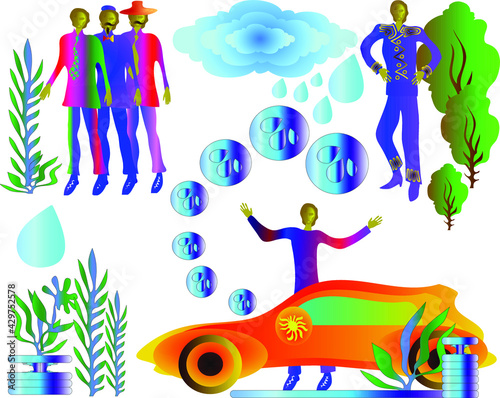 Ecology as applied to transport. Figures and cars.apply to illustrations and symbols.
